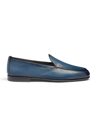 santoni Buty, Mężczyzna, Niebieski, 40 1/2 EU, Męska skórzana mokasyn