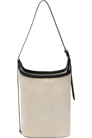Proenza Schouler Torebki, Kobieta, Beżowy, ONE SIZE, Beżowa lniana torba wiaderkowa z czarnymi wykończeniami skórzany