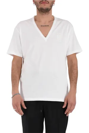 Mauro Grifoni Koszulki, Mężczyzna, Biały, L, Bawełniany T-shirt z dekoltem w serek, Regular Fit