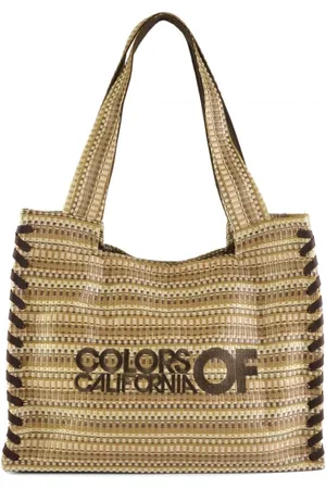 Colors of California Torebki, Kobieta, Beżowy, ONE SIZE, Wielokolorowa Geometryczna Torba Shopper z Rafii