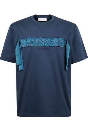 Lanvin Koszulki, Mężczyzna, Niebieski, XL, Koszulka z Haftem Logo i Koronkowymi Wstawkami
