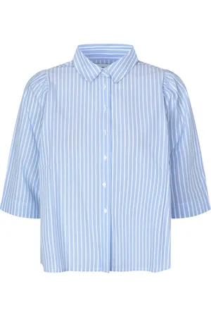 Lollys Laundry Bluzki, Kobieta, Niebieski, XS, Koszula w paski z bufiastymi rękawami