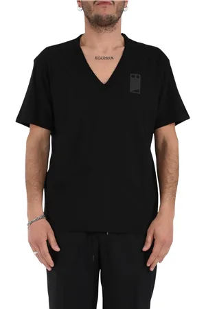 Mauro Grifoni Koszulki, Mężczyzna, Czarny, L, Bawełniany T-shirt z dekoltem w serek, Regular Fit