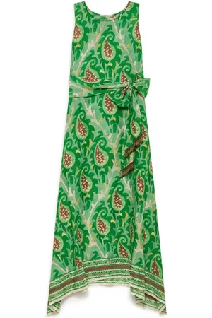 Maliparmi Sukienki, Kobieta, Zielony, XS, Sukienka Paisley z Wiskozy w Zielono/Brązowo/Beżowym