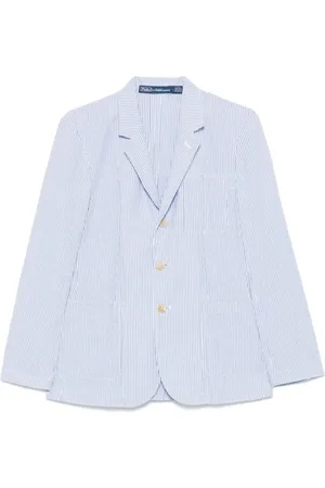 Ralph Lauren Kurtki, Kobieta, Niebieski, 2XS, Paskowany Bawełniany Blezer Seersucker Czysty Niebieski