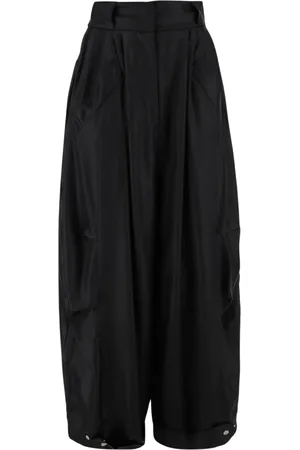 Niccolo Pasqualetti Spodnie, Kobieta, Czarny, XS, Czarne Oversized Wysoki Stan Spodnie Acetatowe