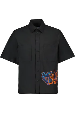 OFF-WHITE Koszule, Mężczyzna, Czarny, L, Klasyczna koszula z krótkim rękawem z bawełny