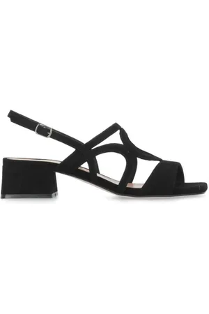 Julie Dee Buty, Kobieta, Czarny, 38 EU, Zamsz, Czarne sandały zamszowe z kwadratowym obcasem