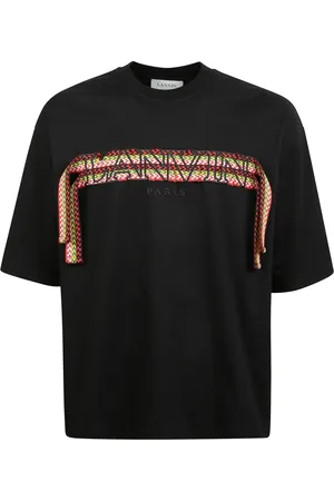 Lanvin Koszulki, Mężczyzna, Czarny, L, Oversize T-shirt z żakardową koronką i haftowanym logo