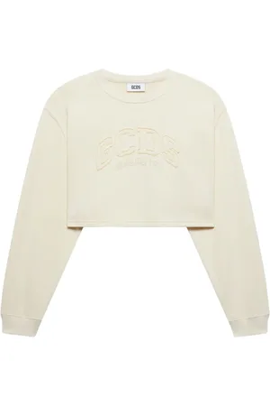 GCDS Bluzy, Kobieta, Beżowy, S, Bluza z kapturem Logo Lounge Crop