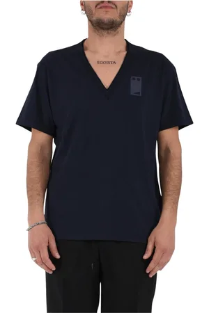 Mauro Grifoni Koszulki, Mężczyzna, Niebieski, 2XL, Bawełniany T-shirt z dekoltem V