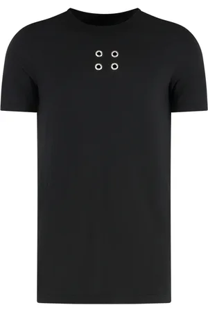 Rick Owens Koszulki, Mężczyzna, Czarny, S, Bawełniana T-shirt z okrągłym dekoltem, metalowe oczka