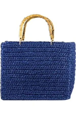 Chica London Torebki, Kobieta, Niebieski, ONE SIZE, Bambus, Niebieska Pleciona Torba Shopper