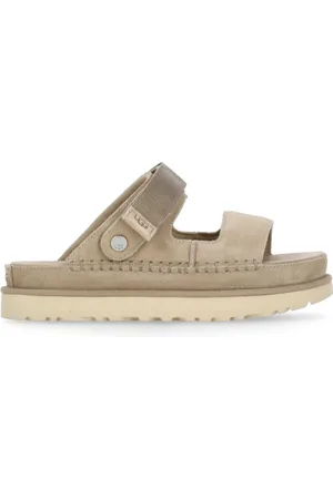 UGG Buty, Kobieta, Beżowy, 36 EU, Zamsz, Beżowe Sandały ze Skóry Zamszowej dla Kobiet