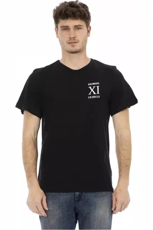 Bikkembergs Koszulki, Mężczyzna, Czarny, S, Len, Czarna Bawena Mskie T-shirt