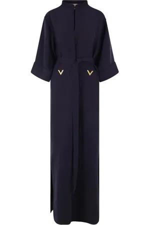 VALENTINO GARAVANI Sukienki, Kobieta, Niebieski, S, Len, Długa sukienka Cady Couture