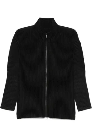 Issey Miyake Bluzy, Mężczyzna, Czarny, M, Poliester, Czarna bluza rozpinana z plisami