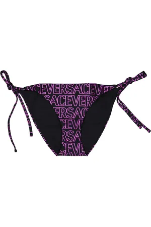 VERSACE Stroje kąpielowe, Kobieta, Fioletowy, L, Nylon, Monogramowe Majtki do Bikini z Wiązaniami
