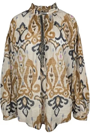 Bazar Deluxe Bluzki, Kobieta, Beżowy, S, Koszula w stylu azteckim z ozdobami