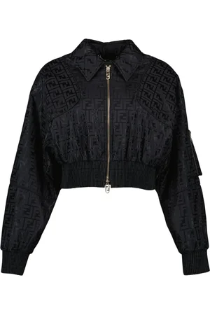 Fendi Kurtki, Kobieta, Czarny, S, Klasyczna Kurtka Bomber z nadrukiem FF
