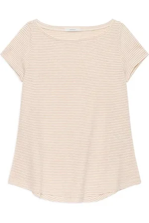 Maliparmi Koszulki, Kobieta, Biały, M, T-shirt z paskami z dzianiny w kolorze biało-beżowym