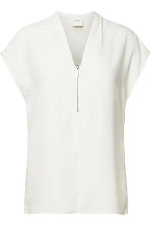 Calvin Klein Bluzki, Kobieta, Biały, XS, Poliester, Bluzka Georgette z Zamkiem Elegancka Nowoczesna