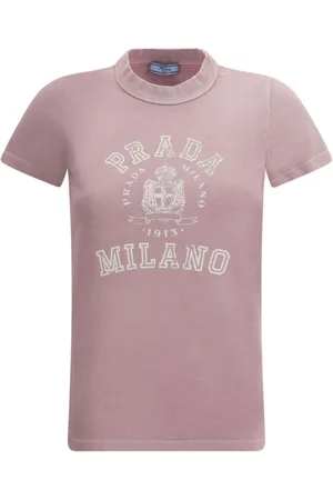 Prada Koszulki, Kobieta, Różowy, S, Koszulka z bawelny z logo vintage