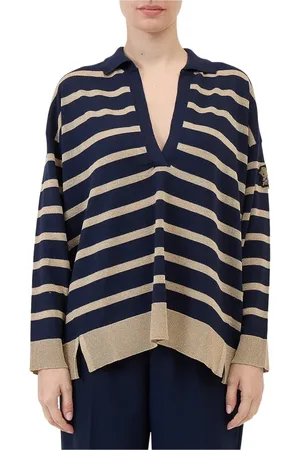 ERMANNO SCERVINO Swetry, Kobieta, Niebieski, M, Polo w paski z lurexem