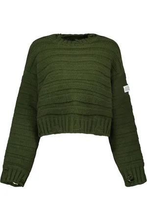 Maison Margiela Swetry, Kobieta, Zielony, M, Żakardowy sweter z wełny Zielony Okrągły dekolt