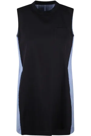SACAI Sukienki, Kobieta, Czarny, L, Paski Poplin Bawełniana Mini Sukienka