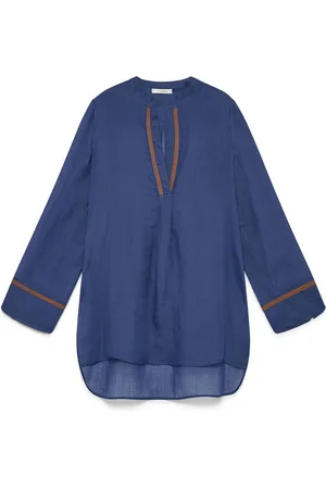Maliparmi Bluzki, Kobieta, Niebieski, XL, Granatowa Sukienka Kaftan z Ramie