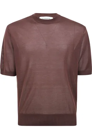 LANEUS Koszulki, Mężczyzna, brązowy, S, Lyocell Dzianinowy T-shirt z okrągłym dekoltem