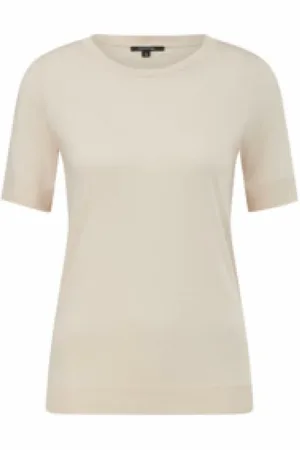 Comma, Koszulki, Kobieta, Beżowy, XS, Stylowy T-shirt z unikalnym wzorem