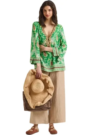 Maliparmi Bluzki, Kobieta, Zielony, M, Paisley Caftan w Zielonym, Brązowym, Beżowym