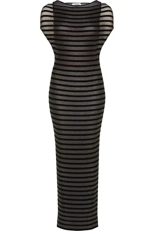 Jean Paul Gaultier Sukienki, Kobieta, Czarny, XS, Poliester, Czarna Długa Sukienka z Paskami Marinière