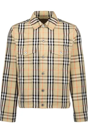 Burberry Kurtki, Mężczyzna, Beżowy, L, Kurtka Dżinsowa w Kratę Styl Vintage