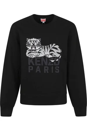 Kenzo Bluzy, Mężczyzna, Czarny, XL, Czarny Sweter z Haftem Happy Tiger