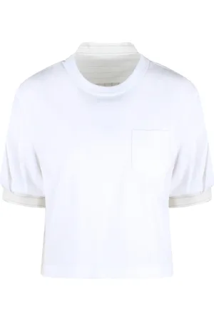 SACAI Koszulki, Kobieta, Biały, L, Organza, Organza Bawełniana Koszulka z Wstawkami