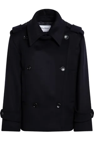Max Mara Kurtki, Kobieta, Niebieski, M, Stylowy Wełniany Płaszcz