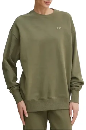 HUGO BOSS Bluzy, Kobieta, Zielony, M, Bawełna, Bawełniany Sweter z Okrągłym Dekoltem