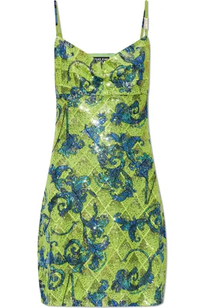 VERSACE Sukienki, Kobieta, Zielony, M, Poliester, Cekinowa sukienka ze wzorem `barocco`