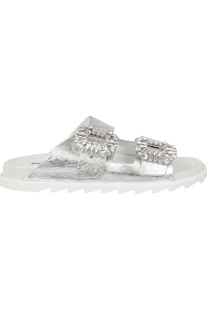 Roger Vivier Buty, Kobieta, Szary, 39 EU, Srebrne Sandały ze Strass i Sprzączką