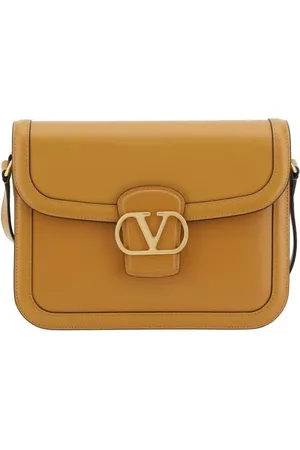 VALENTINO GARAVANI Torebki, Mężczyzna, brązowy, ONE SIZE, Len, Skórzana torba na ramię z plakietką VLogo
