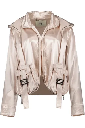 Fendi Kurtki, Kobieta, Beżowy, S, Satin Oversized Kurtka z klamrą FF