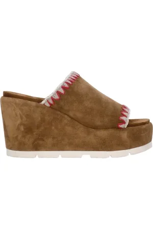 Mou Buty, Kobieta, brązowy, 36 EU, Zamsz, Brązowe Zamszowe Koturny z Kontrastującymi Szczegółami