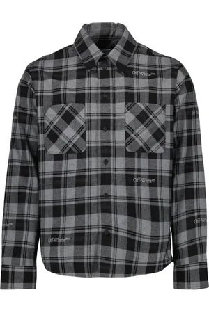 OFF-WHITE Koszule, Mężczyzna, Szary, S, Koszula Flanelowa Klasyczny Krój