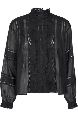 Isabel Marant Bluzki, Kobieta, Czarny, S, Czarna Bawełniana Koszula z Falbanką