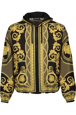 VERSACE Kurtki, Mężczyzna, Wielobarwność, M, Nylon, Kurtka przeciwdeszczowa Barocco