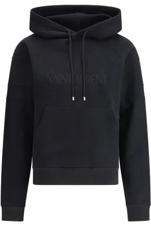 Saint Laurent Bluzy, Kobieta, Czarny, S, Bluza z kapturem z haftowanym logo