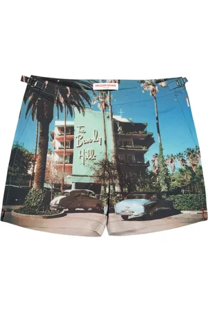 Orlebar Brown Stroje kąpielowe, Mężczyzna, Niebieski, W33, Nylon, Szorty kąpielowe Bulldog Beverly Hills Print